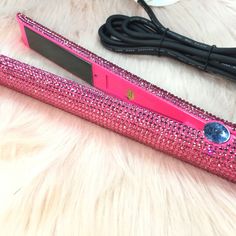 Pink Bling Rhinestones Flat Iron Heat Up To 470f Pink Flat Iron, Ghd Straightener, Heatless Curlers, Heatless Hair Curlers, Bling Rhinestones, Ceramic Flat Iron, Hair Coils, Straighten Iron, Ceramic Hair