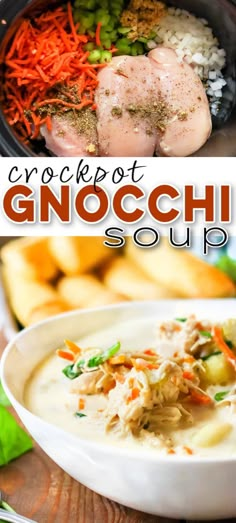 crockpot gnocchini soup with carrots, celery and parsley