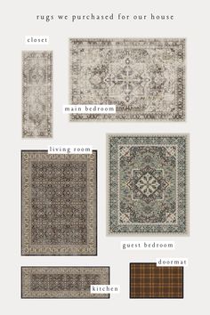 the rugs we purchased for our house are shown in different colors and sizes, including beige