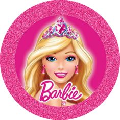 barbie birthday party plates with the name barbie on it and a tiara over her head