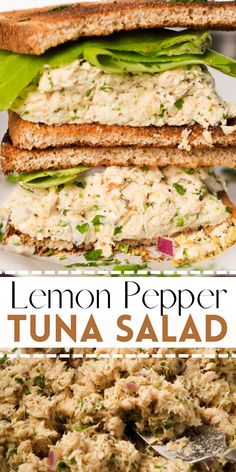 lemon pepper tuna salad on toasted bread with lettuce