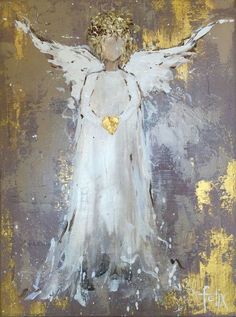 an angel painting with gold heart on it