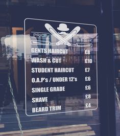 there is a sign in the window that tells people to wash and cut their hair