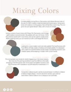 an info sheet with different colors and shapes for the mixing color scheme, including red, brown