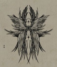 an artistic tattoo design with large wings