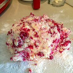 a large ball of food sitting on top of a counter