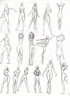 a bunch of sketches of different poses and body shapes for the figure in this drawing