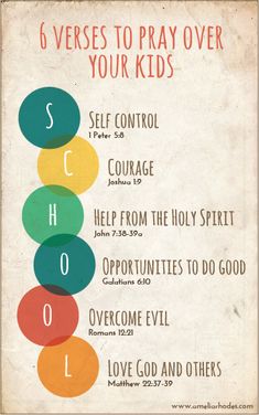 an old poster with the words, 6 verses to pray over your kids's