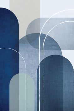 an abstract painting with blue and grey shapes