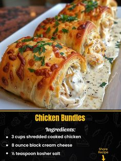 the chicken bundles are stuffed with cheese and other ingredients to make them look like they have been cooked