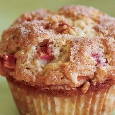 a close up of a muffin on a table