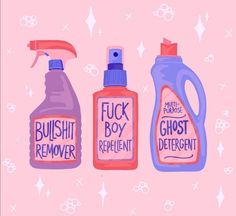 three different types of hand sanitizers on a pink background