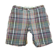 New Polo Ralph Lauren Mens Shorts Sz 40 Blue Plaid Flat Front 11" Inseam Casual Multicolor Bermuda Bottoms, Multicolor Cotton Bermuda Shorts, Multicolor Casual Shorts, Casual Multicolor Short Leg Bottoms, Pink Chinos, Tan Chinos, Plaid Flats, Seersucker Shorts, Oxford Blue