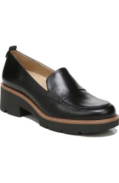 Naturalizer Darry Leather Loafer (Women) | Nordstrom Naturalizer Shoes, Cabaret, Heeled Loafers, Lug Sole, Black Faux Leather, Leather Loafers, Loafers For Women, Womens Flats, Loafers Men