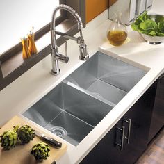 Houzer 33 Stainless Steel Undermount Zero Radius Double Bowl Kitchen Sink, CTD-3350 - The Sink Boutique Deep Sink Kitchen, Kitchen Sink Remodel, Corner Kitchen Sink, Large Kitchen Sinks, Double Kitchen Sink, Modern Kitchen Sinks, Sinks Kitchen Stainless, Kitchen Sink Design