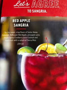 the menu for red apple sangria is displayed