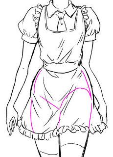 a drawing of a woman in an apron and dress with her hands on her hips