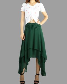 * A beautiful chiffon skirt, have 3 layers, two layers chiffon and one layer lining, not sheer at all. * Quality pearl chiffon fabric, soft, breathing and easy care. * Asymmetrical hem, it moves very beautifully when you walk. * Support 7 days return to get full refund on item without any reason. * Can custom size and colors, lead time is 6-8 days; * Let us know your usual size in your country and your overall height. * If you have some specific request or special characters such as broad should Fitted Long Skirt With Layered Hem, Fitted Maxi Skirt With Layered Hem, Flowy Tiered Gathered Skirt, Asymmetrical Relaxed Mini Skirt With Gathered Detail, Casual Layered Hem Skirt, Flowy Skirt With Layered Hem, Casual Flowy Maxi Skirt With Layered Hem, Casual Long Skirt With Layered Hem, Party Tiered Draped Skirt With Gathered Details