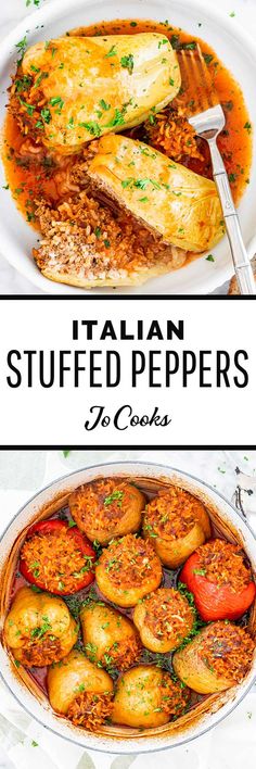 italian stuffed peppers in a casserole dish