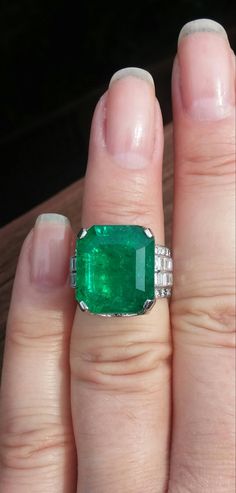 Stunning, Exeptional, One Of A Kind Ring The Ring made from 14k Gold, 15.64mm x 13.88mm, approximately 10ct Columbian Emerald / probably less, the Emerald is not deep, I can't measure, look like 5mm/..? Columbian Emerald Stunning Deep Green color, Bright, Natural, not treated, not heated, Have Natural Inclusions, natural small lines and very few tiny, flea bites chips... Color in depend on lighting. All pics I made outside, in cloud day. The pics doesn't have camera color effects... Approximatel Columbian Emeralds, Vs Diamond, Emerald Ring, Deep Green, Cocktail Ring, Cocktail Rings, Diamond Wedding, Wedding Rings Engagement, Wedding Engagement