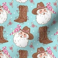 an image of santa claus with boots and candy canes on a blue pattern background