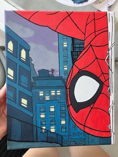 a painting of a spider man in the city