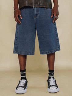 Washed Denim Jort Blue    Denim Plain Wide Leg Non-Stretch  Men Clothing, size features are:Bust: ,Length: ,Sleeve Length: Blue Knee-length Jean Shorts For Streetwear, Blue Jean Shorts For Streetwear, Urban Style Denim Shorts, Urban Style Short Denim Jeans, Urban Denim Blue Short Jeans, Urban Short Jeans, Urban Short-length Denim Blue Jeans, Urban Short Length Denim Blue Jeans, Urban Style Medium Wash Denim Shorts