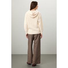 Off-white knit (70% Acrylic, 30% Wool). Sweater. Long sleeves. Crewneck. Pull on. Imported. White Textured Knit Cardigan For Workwear, White Textured Knit Cardigan For Work, White Sweater With Ribbed Cuffs For Spring, White Cable Knit Outerwear For Work, White Spring Sweater With Ribbed Cuffs, White Ribbed Cuffs Sweater For Spring, Casual Cream Wool Tops, Winter White Workwear Top, Chic White Ribbed Outerwear