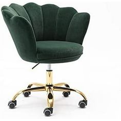 a green office chair with wheels and casteors on an upholstered metal base