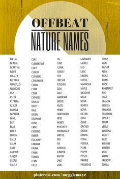 the offbeat nature names app on an iphone screen, with text overlaiding them