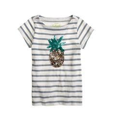 J.Crew Girls' sequin-pineapple stripe tee Pineapple Shirt, Stripe Tee, Pina Colada, Knit Tees, J Crew Factory, Striped Tee, Diy Fashion, Men's Clothing