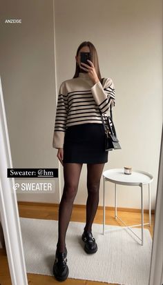 Mini Skirt And Loafers Outfit, Black Skirt And Sweater Outfit, Midi Skirt Winter Outfit, Black Mini Skirt Outfit Winter, Smart Casual Skirt, Skirt Fall Outfits, Black Pencil Skirt Outfit, Black Boot Outfits, Loafers Outfits