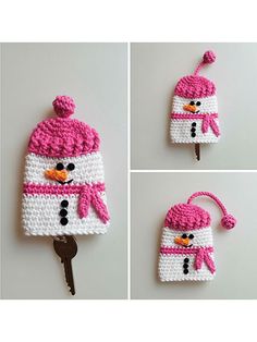 crocheted snowman hat and key fob