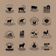 farm animals logos and emblems are shown in this set, including sheep, chicken, pig