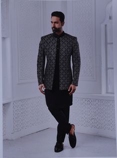 Item details: Handmade item Materials Raw Silk lakhnavi chikankari sherwani for men  Slight Variation in Color Possible due to Lighting Effect/Monitor Resolution and Photography .Exclusive Printed Designer Sherwani. Style : Ethnic Men's wear Top Details : Color Black chikankari sherwani   Fabric - lakhnavi chikankari with sequence work  Black cotton color Free Size  Pajama Included in the package.  Additional Information 1Mojris, Stoles, Turban And Other Accessories Are Not Sold Along  With The Designer Semi-formal Bandhgala For Diwali, Designer Bandhgala For Semi-formal Diwali, Designer Bandhgala For Diwali, Semi-formal, Designer Bandhgala For Semi-formal Diwali Occasions, Designer Bandhgala For Diwali And Semi-formal Occasions, Semi-formal Long Sleeve Sets For Diwali, Festive Semi-formal Sets With Traditional Drape, Semi-formal Resham Embroidery Kurta For Diwali, Designer Long Sleeve Suits For Festive Occasions