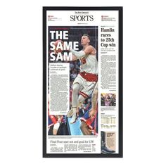 a sports newspaper with a basketball player in the middle and an article about him on it