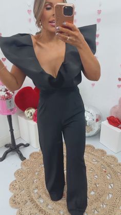 Show Out Flare Sleeve Jumpsuit, Black – Everyday Chic Boutique Chic V-neck Jumpsuits And Rompers For Party, Chic Puff Sleeve Jumpsuits And Rompers For Party, Elegant V-neck Jumpsuits And Rompers For Going Out, Chic V-neck Party Jumpsuits And Rompers, Elegant Spring Jumpsuit With Puff Sleeves, Elegant Spring Puff Sleeve Jumpsuits And Rompers, Spring Elegant Puff Sleeve Jumpsuits And Rompers, Sleek Formal Jumpsuits And Rompers With V-neck, Sleek Formal V-neck Jumpsuits And Rompers