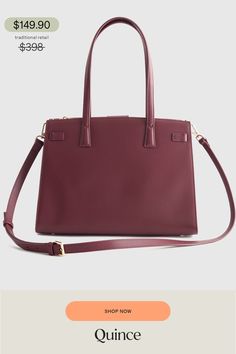 Keys, phone, wallet— this elegant triple compartment satchel is an organizer's dream bag. Made of premium pebbled Italian leather, this bag features a center zip compartment, and a detachable crossbody strap. Trust us when we say this will be your new favorite bag.  | Quince | Women's Italian Leather Large Triple Compartment Satchel in Merlot Business Burgundy Satchel With Detachable Strap, Burgundy Business Satchel With Detachable Strap, Versatile Business Satchel With Gold-tone Hardware, Burgundy Crossbody Satchel For Business, Burgundy Business Crossbody Satchel, Burgundy Business Satchel Crossbody, Everyday Satchel With Detachable Strap In Saffiano Leather, Everyday Saffiano Leather Satchel With Detachable Strap, Burgundy Satchel With Adjustable Strap For Office