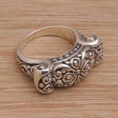 Ornate Sterling Silver Ring from Bali Artisan - Ancient Scroll | NOVICA Ancient Scrolls, Ancient Rings, Curled Ends, Ancient Scroll, Silver Cocktail, Black Onyx Stone, Sterling Silver Rings Bands, Classy Jewelry, Silver Work