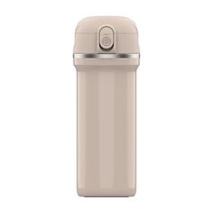 an image of a beige water bottle on a white background with clipping for text