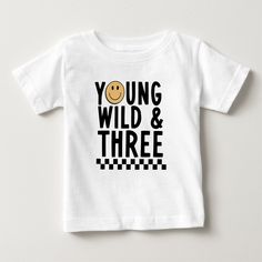 Young Wild and Three 3rd Birthday Shirt Boys Third Birthday Party Ideas, Young Wild And Three Birthday Boy, Three Year Old Birthday Party Boy, Toddler Birthday Parties, Smiley Birthday, Third Birthday Boys, 3rd Birthday Boy, 3rd Birthday Party For Boy, Twins 3rd Birthday