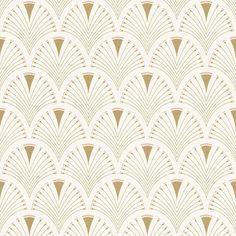 an art deco style wallpaper with gold and white fan pattern on the back ground