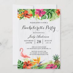 a tropical bachelor party with flamingos and flowers