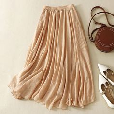 ❤️‍🔥special offer❤️‍🔥Artistic pleated cotton and linen twill skirt - Clothing Warehouse Direct Sale Long Chiffon Skirt, Arab Fashion, Mid Length Skirts, Chiffon Skirt, Linen Clothes