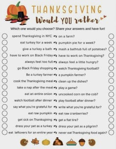 a thanksgiving printable with words and pictures on it