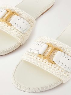 Luxury Slides With Textured Footbed For Spring, Luxury Sandals With Leather Trim For Summer, Luxury Beach Slides With Textured Sole, Luxury Leather Trim Sandals For Summer, Luxury Beach Mules For Spring, Chloe Crochet Bag, Cute Slides For Women Chloe, Woven Slip-on Slides, Chloe Meril Sandals