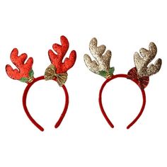 two red and gold reindeer antlers headbands