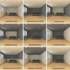 there are six images of the same room