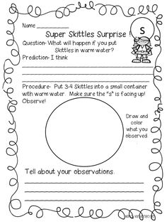 the worksheet for an observation paper with information about skittle's surprise