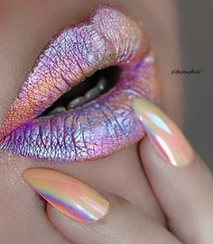 #unicorn #lip #nails #nai Carnaval Make-up, Pastel Lips, Make Up Diy, Unicorn Makeup, Lipstick Art, Smink Inspiration, Oil Slick, Ombre Hair Color